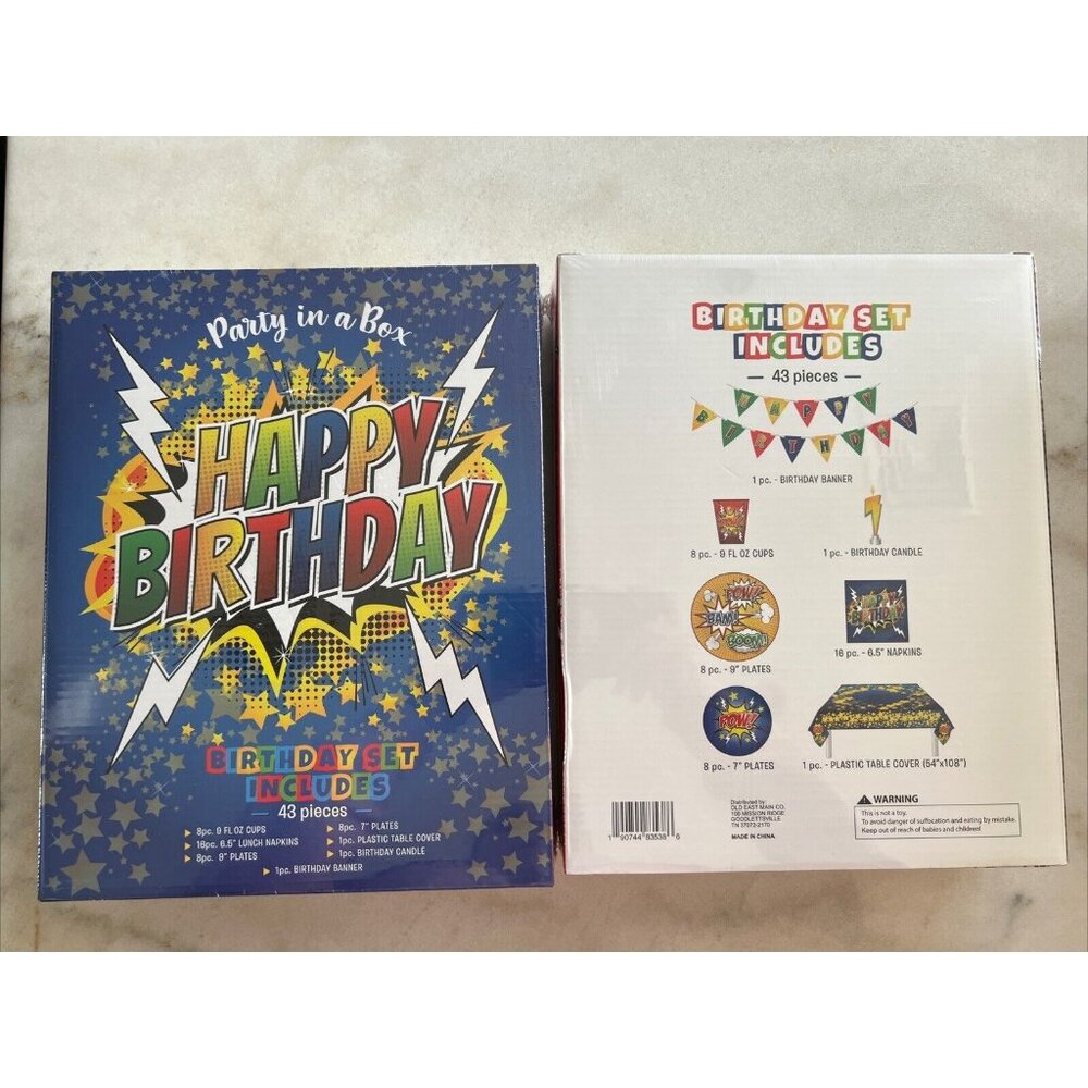 Set Of 2 Party In A Box 43 Piece Superhero‎ BirthdayParty Goods Set New Sealed